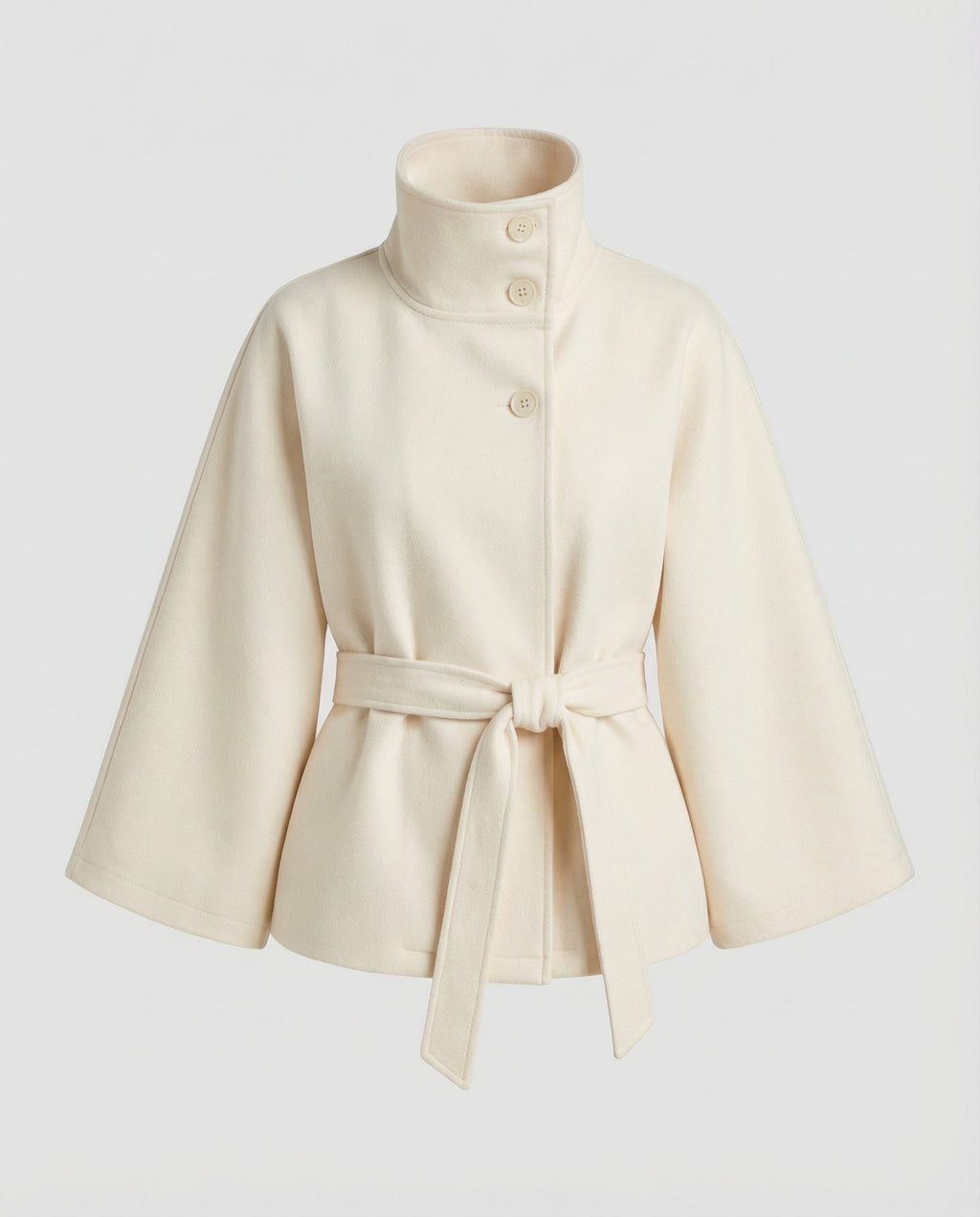Women's High-Collar Woollen Belted Cape