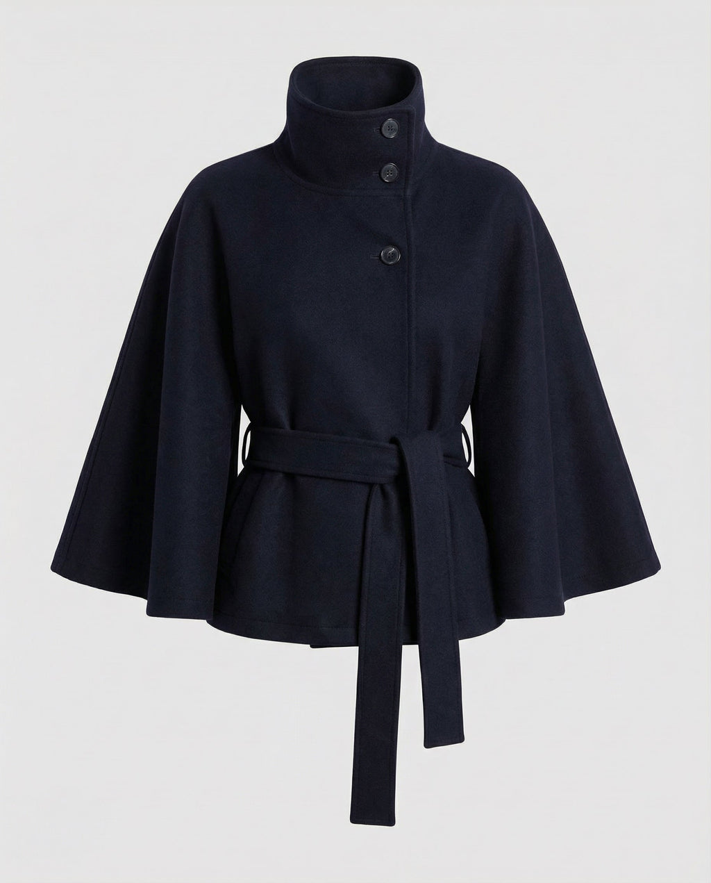 Women's High-Collar Woollen Belted Cape