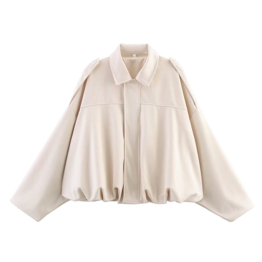 Women's Relaxed Oversized Shirt-Collar Blouson