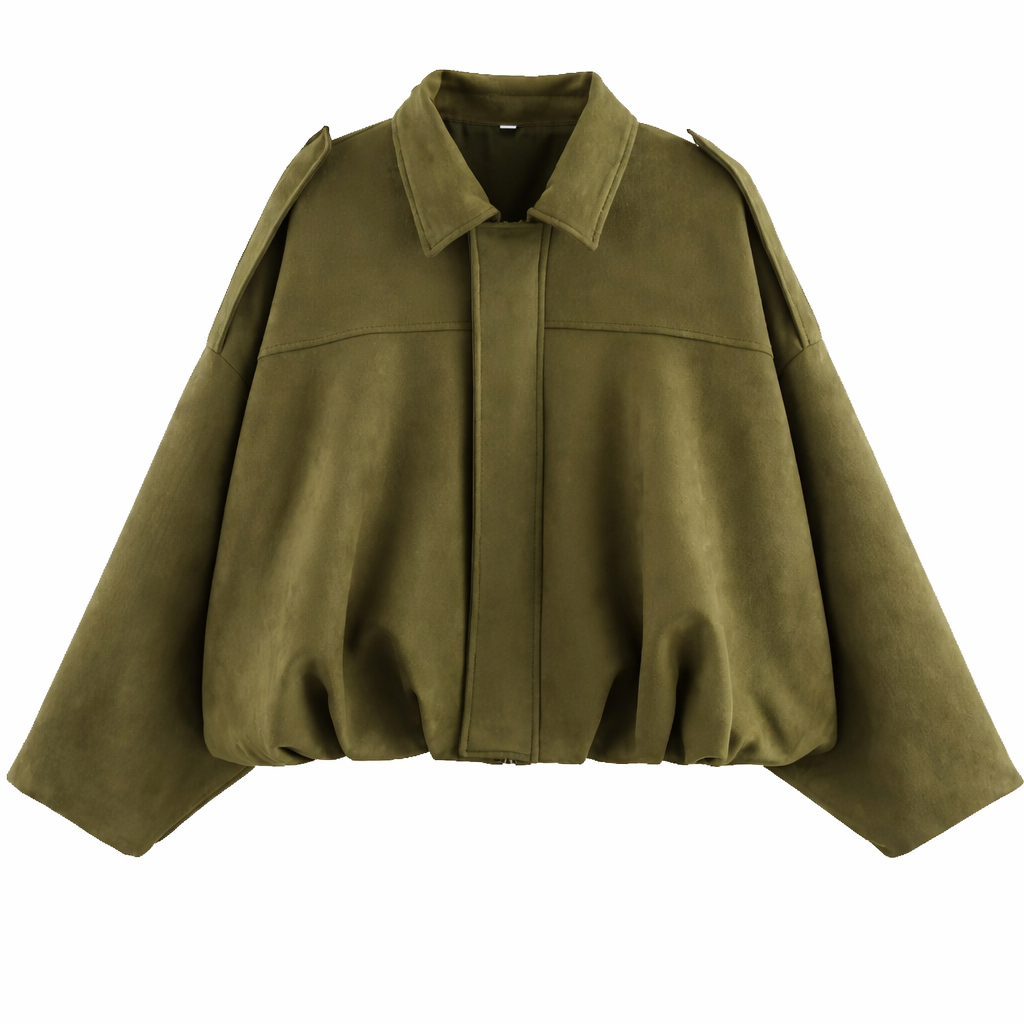 Women's Relaxed Oversized Shirt-Collar Blouson