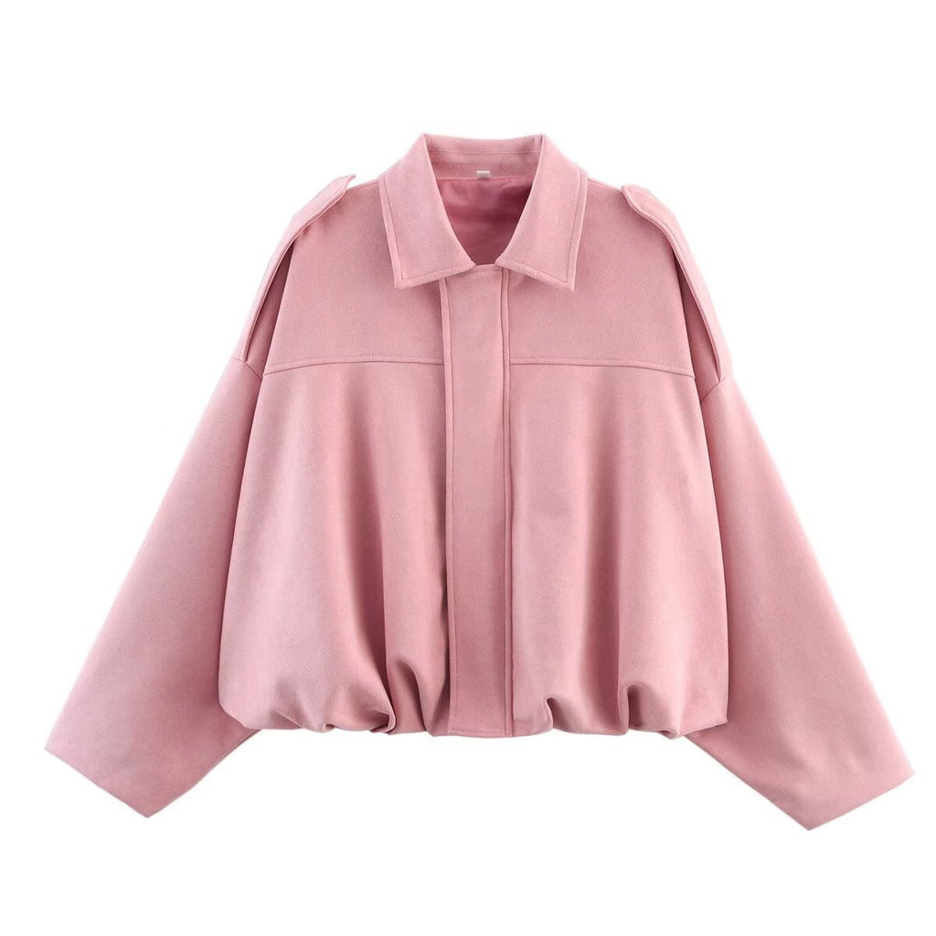 Women's Relaxed Oversized Shirt-Collar Blouson