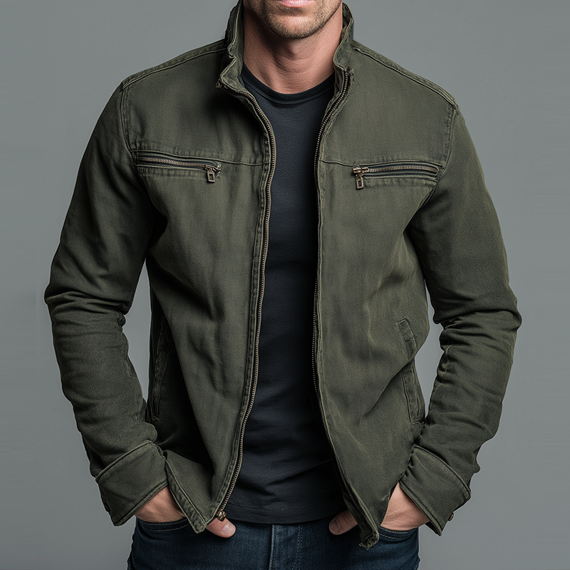 Men's Vintage Stand Collar Zip Jacket