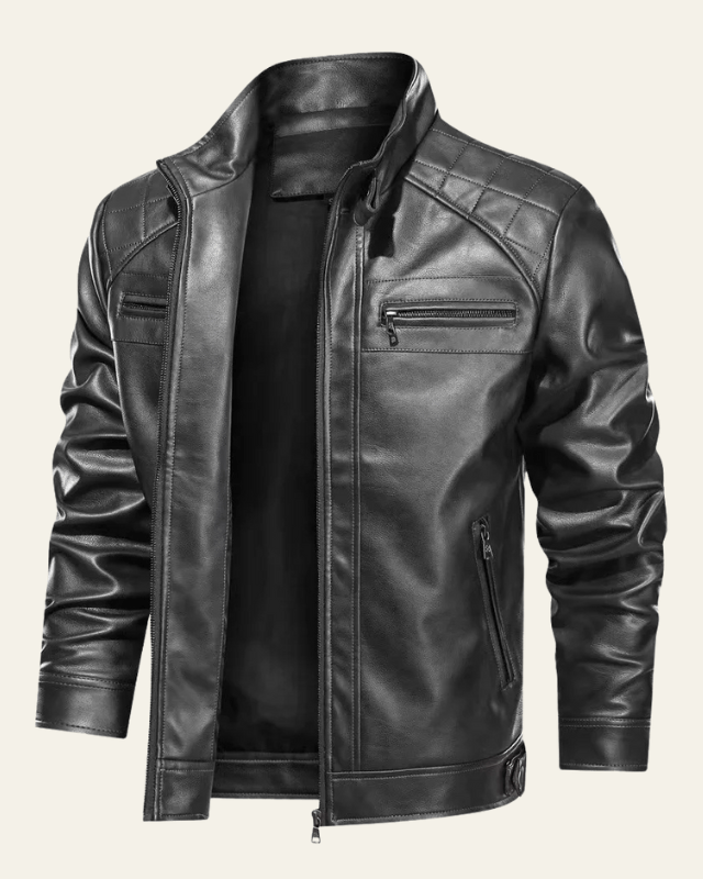 Men's Zip-Through Stand Collar Biker Jacket