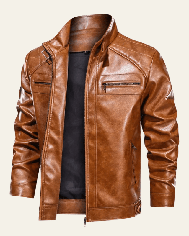 Men's Zip-Through Stand Collar Biker Jacket