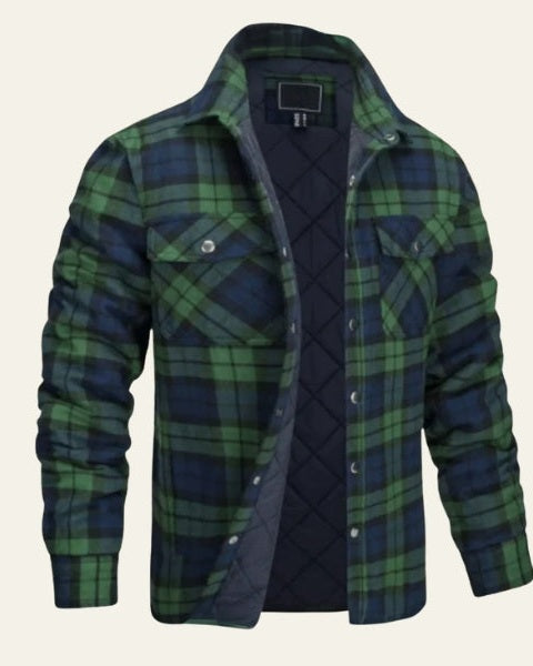 Men's Warm Checked Popper Front Overshirt