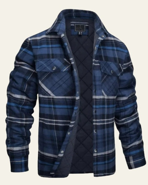 Men's Warm Checked Popper Front Overshirt