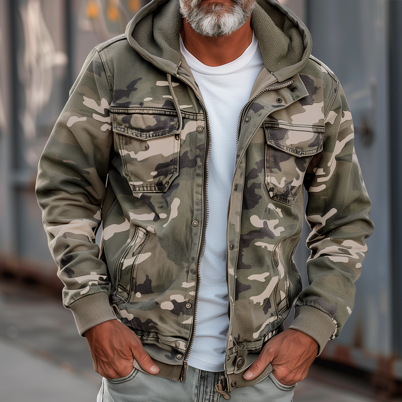 Men's Relaxed Hooded Cargo Utility Jacket