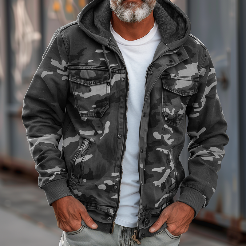 Men's Relaxed Hooded Cargo Utility Jacket