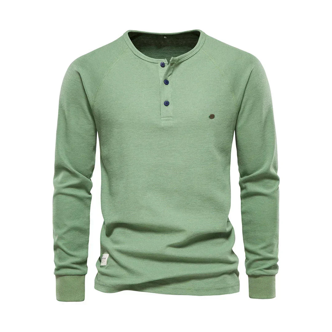 Men's Long Sleeve Buttoned Henley Top