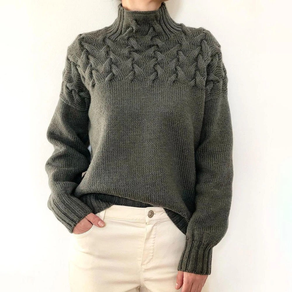 Women's Cable Knit Polo Neck Jumper