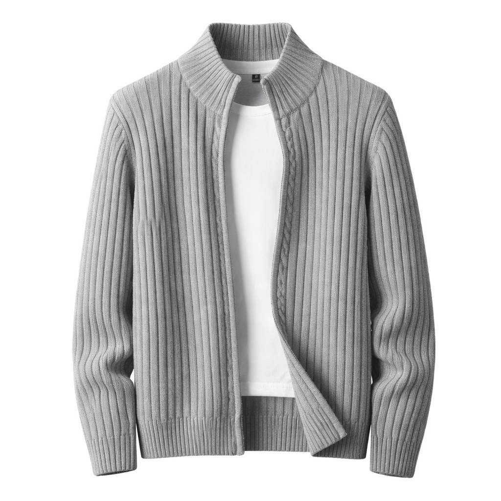 Men's Stand Collar Zip-Through Knit Jacket