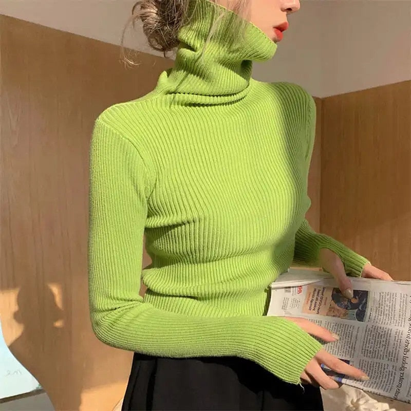 Women's Slim Stretch Ribbed Polo Neck Top