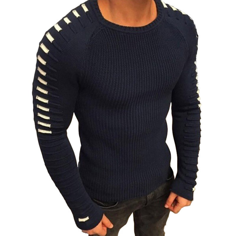 Men's Printed Raglan Sleeve Slim Knit Pullover