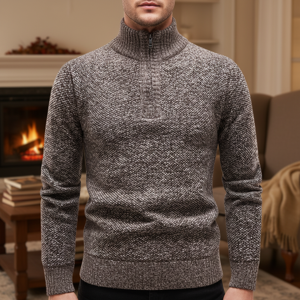 Men's High-Collar Textured Half-Zip Pullover