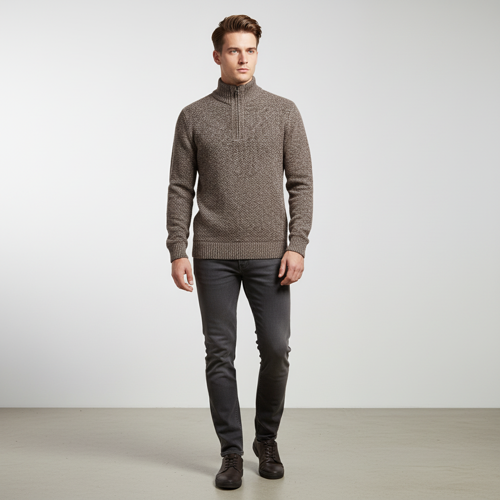 Men's High-Collar Textured Half-Zip Pullover