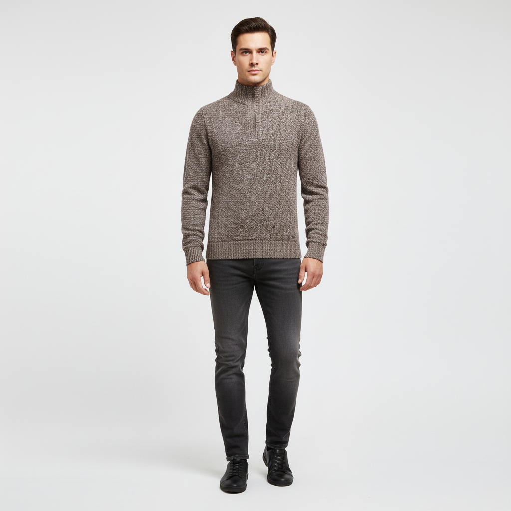 Men's High-Collar Textured Half-Zip Pullover