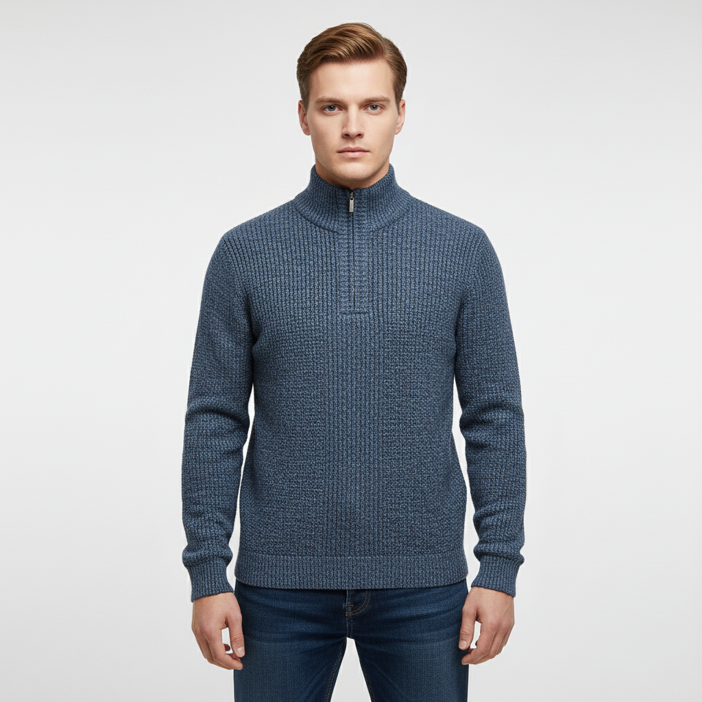 Men's High-Collar Textured Half-Zip Pullover