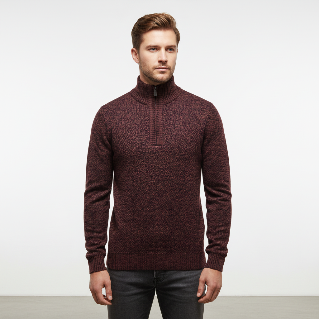 Men's High-Collar Textured Half-Zip Pullover