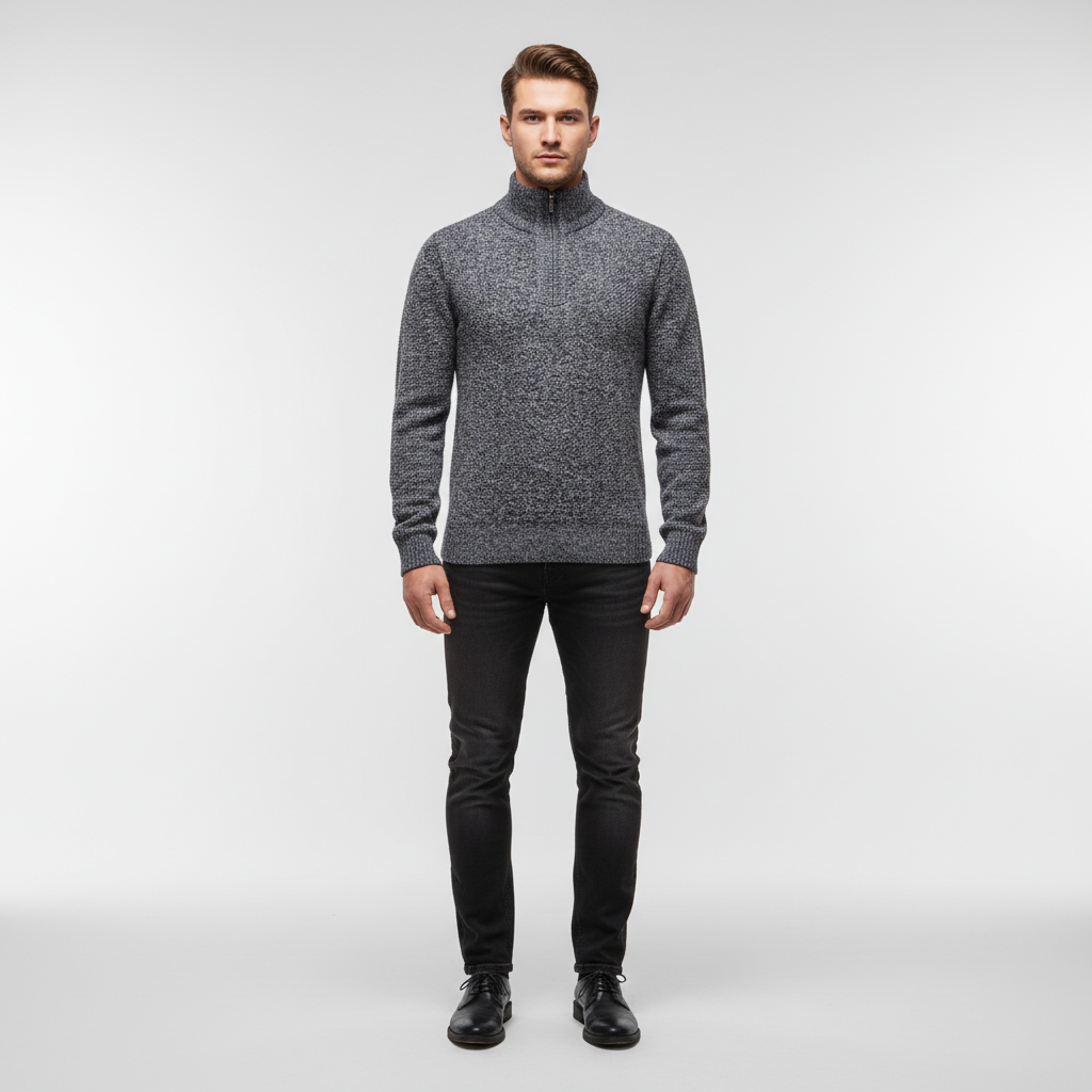 Men's High-Collar Textured Half-Zip Pullover
