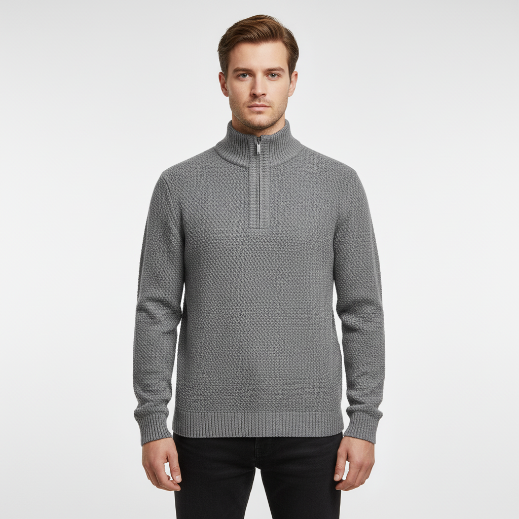 Men's High-Collar Textured Half-Zip Pullover