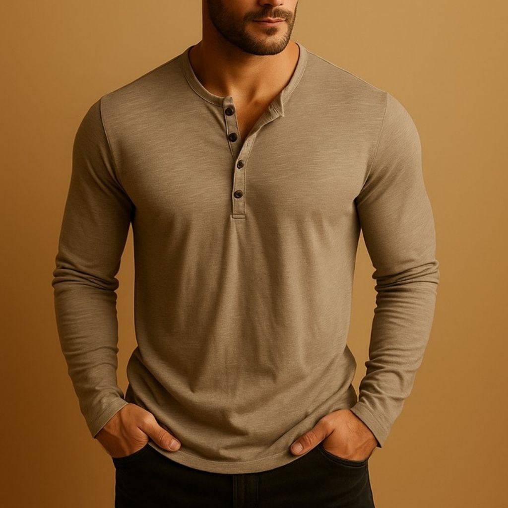 Men's Slim-Fit Long Sleeve Casual Henley