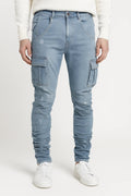 Men's Utility-Pocket Tapered Cargo Denim Trousers