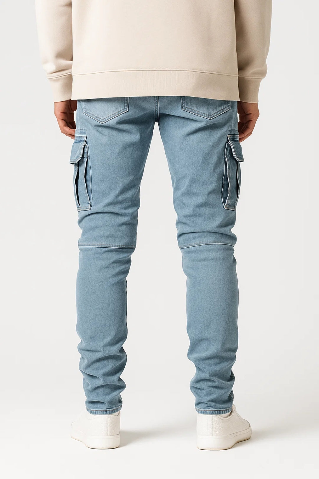 Men's Utility-Pocket Tapered Cargo Denim Trousers