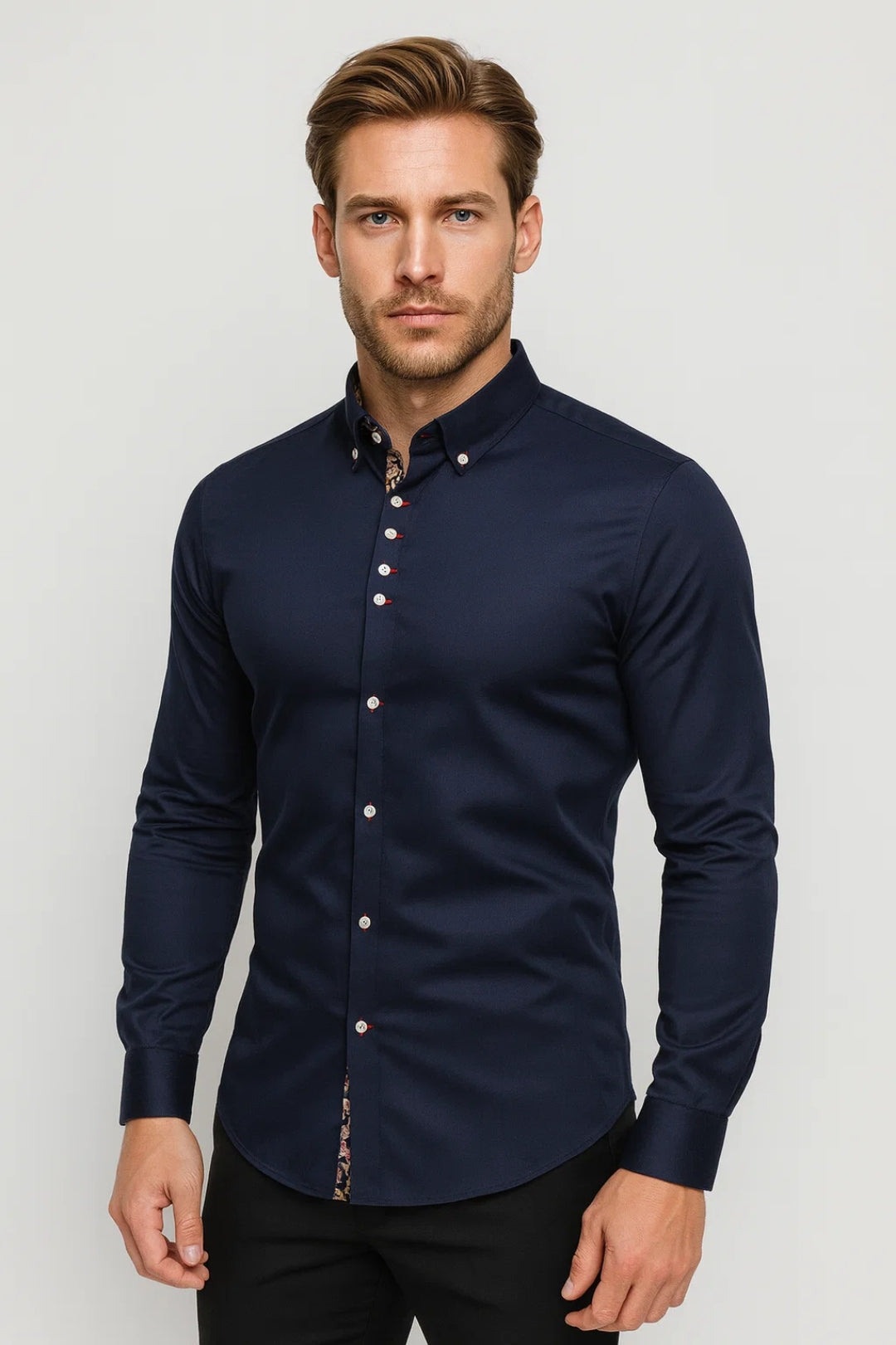 Men's Contrast Print Trim Collared Shirt