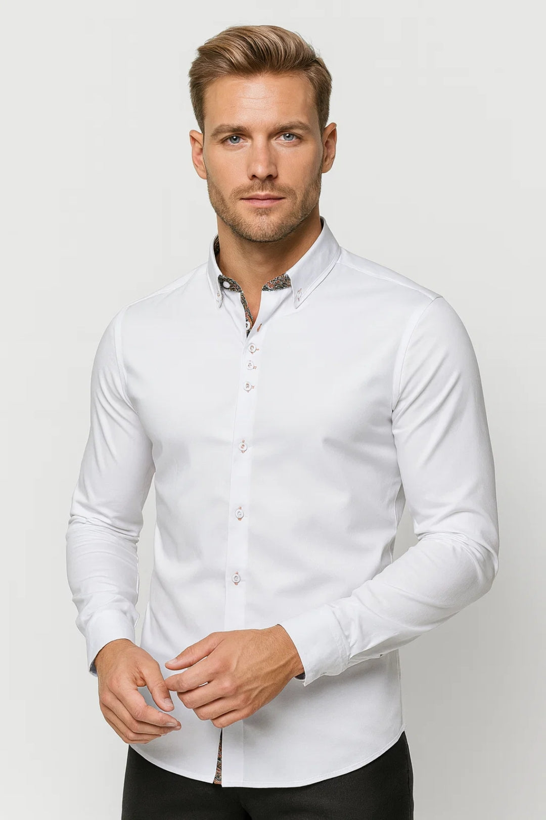 Men's Contrast Print Trim Collared Shirt