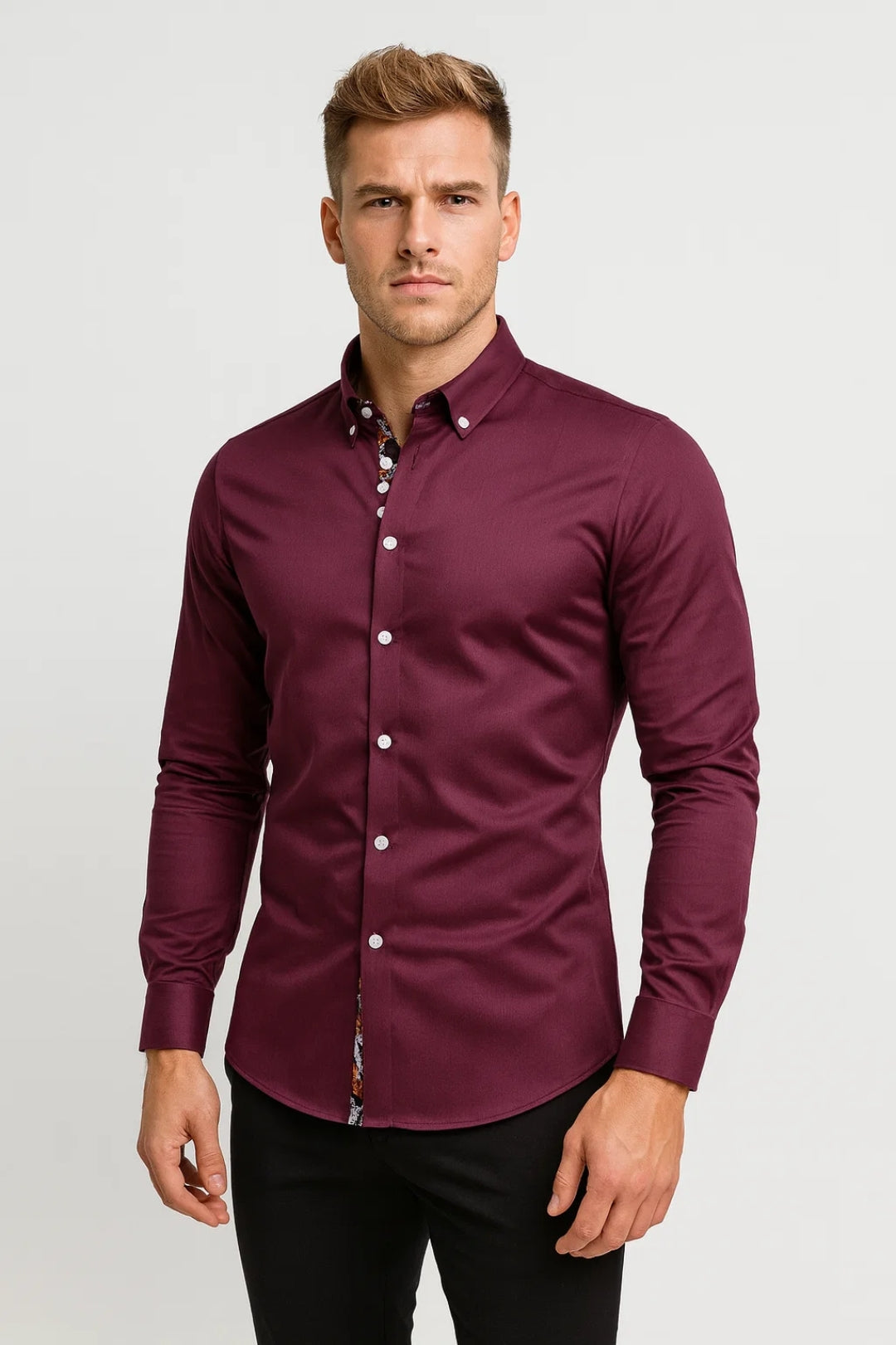Men's Contrast Print Trim Collared Shirt