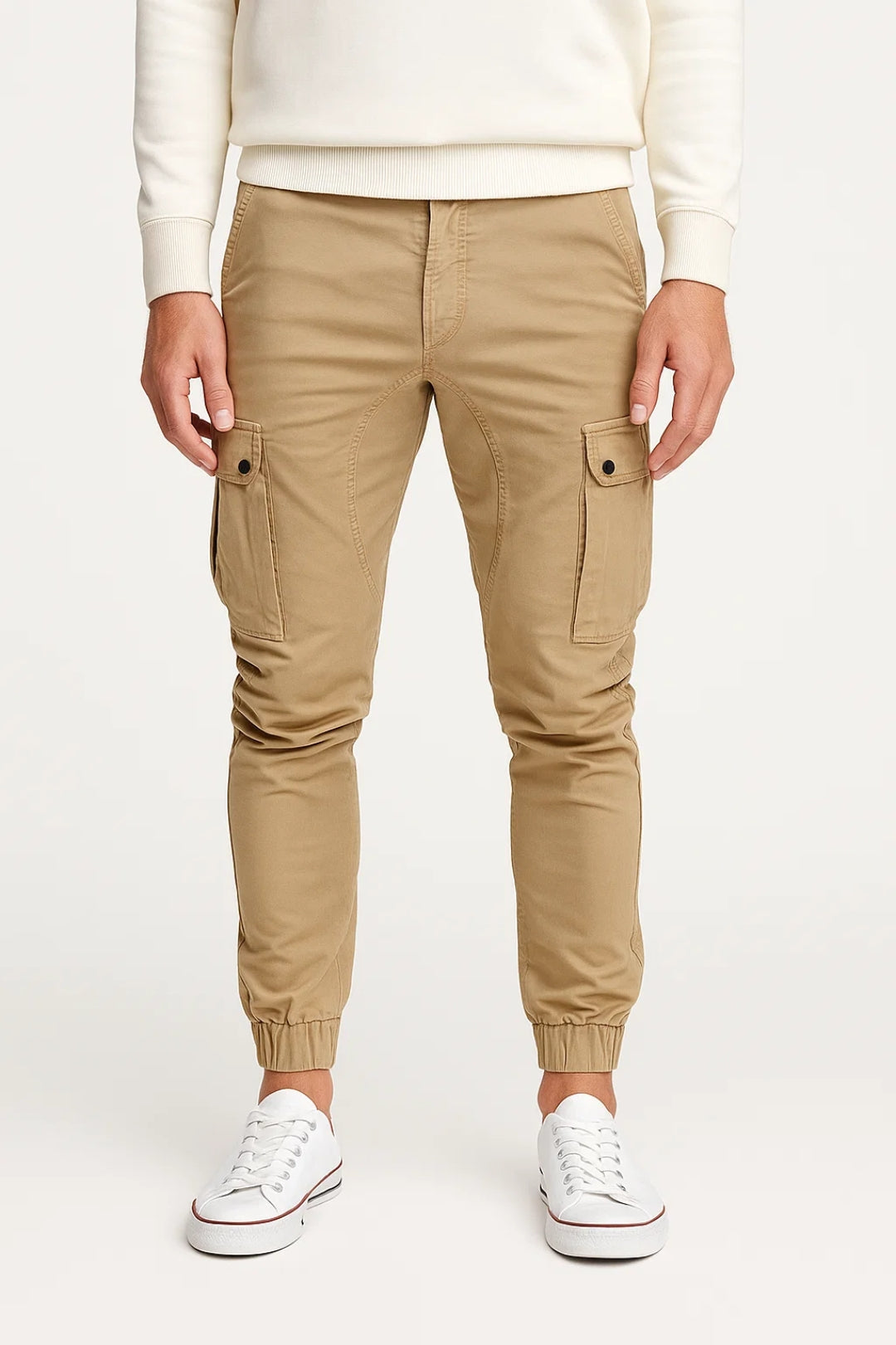 Men's Elastic-Cuff Slim Utility Cargo Trousers