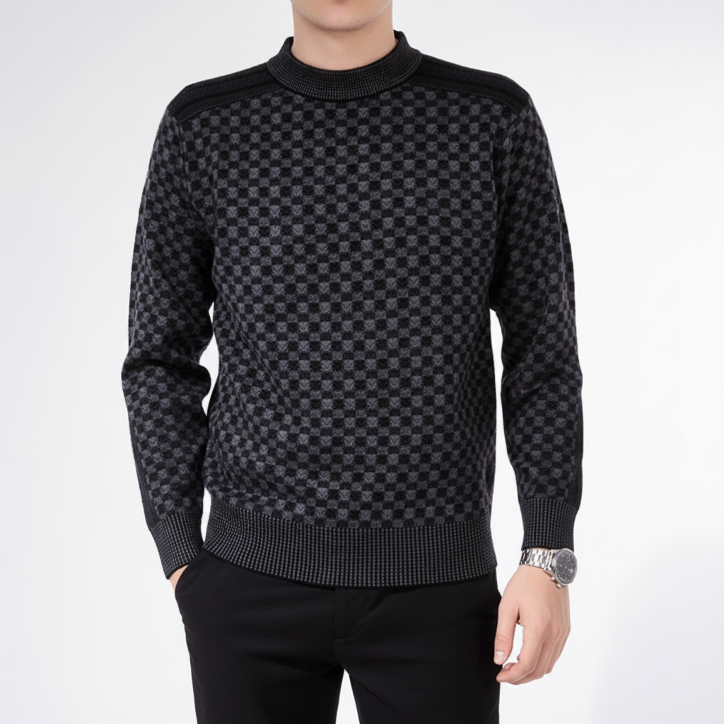 Men's Rib-Trimmed Printed Crew Neck Pullover