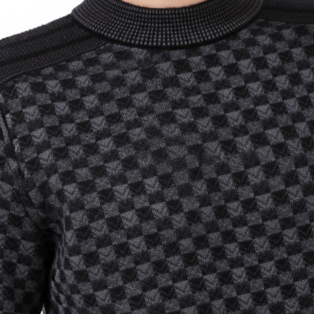 Men's Rib-Trimmed Printed Crew Neck Pullover