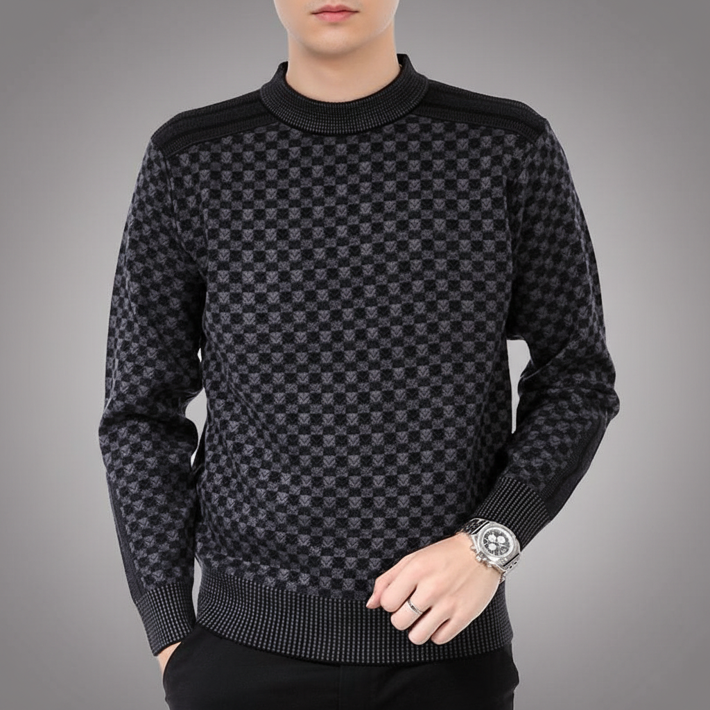Men's Rib-Trimmed Printed Crew Neck Pullover