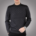 Men's Rib-Trimmed Printed Crew Neck Pullover