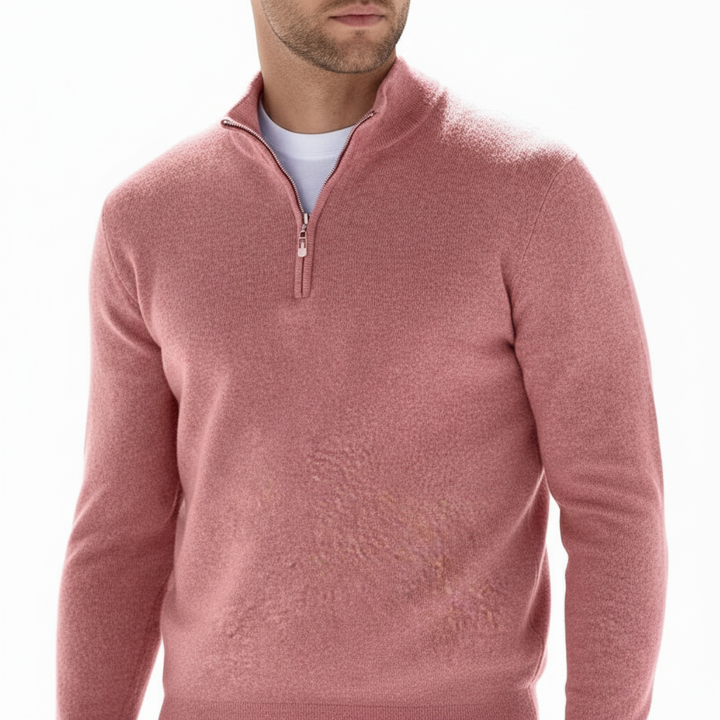 Men's Fine Knit Ribbed Collar Quarter-Zip Pullover