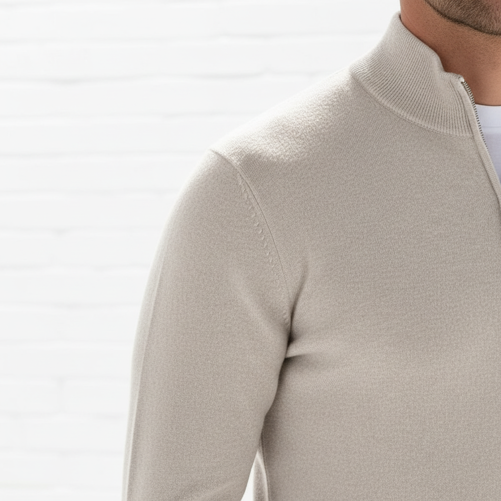 Men's Fine Knit Ribbed Collar Quarter-Zip Pullover