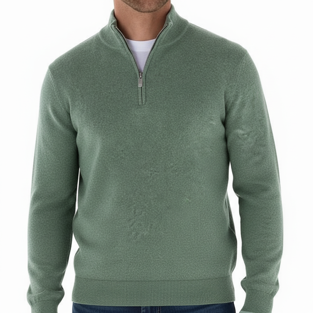 Men's Fine Knit Ribbed Collar Quarter-Zip Pullover