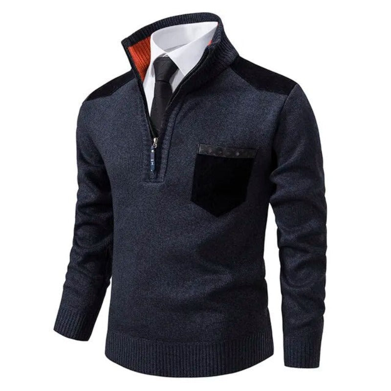 Men's Soft Knit Chest Pocket Quarter-Zip Jumper