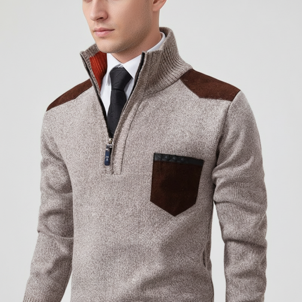 Men's Soft Knit Chest Pocket Quarter-Zip Jumper