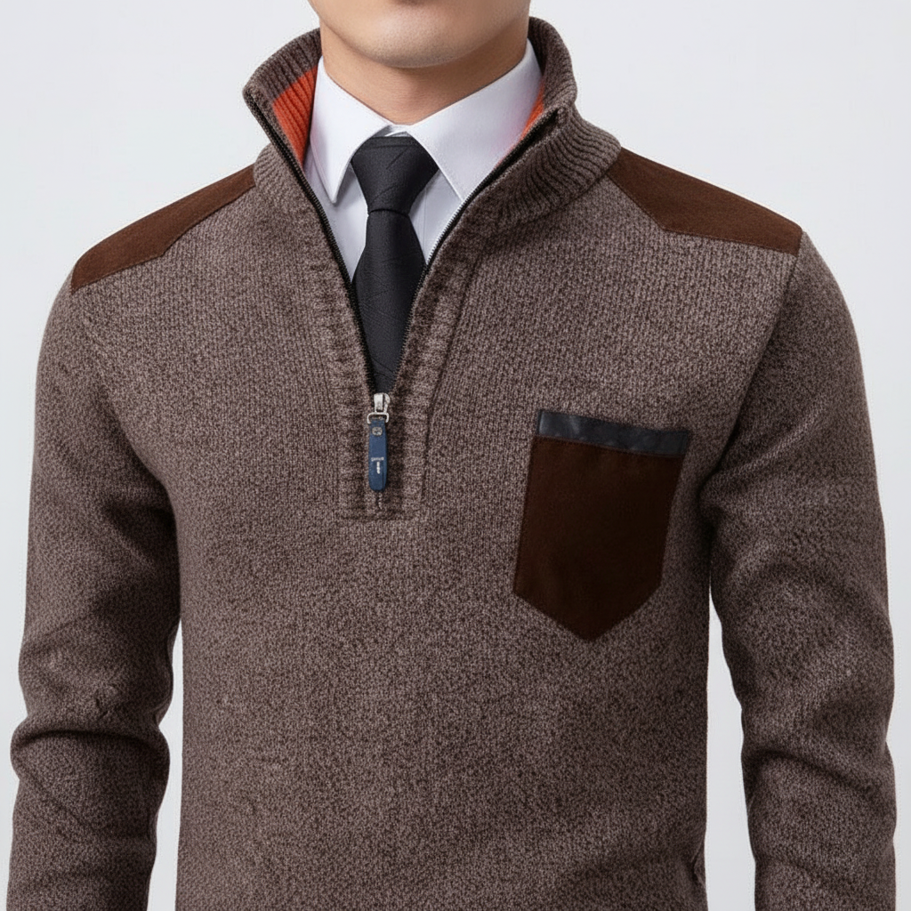Men's Soft Knit Chest Pocket Quarter-Zip Jumper