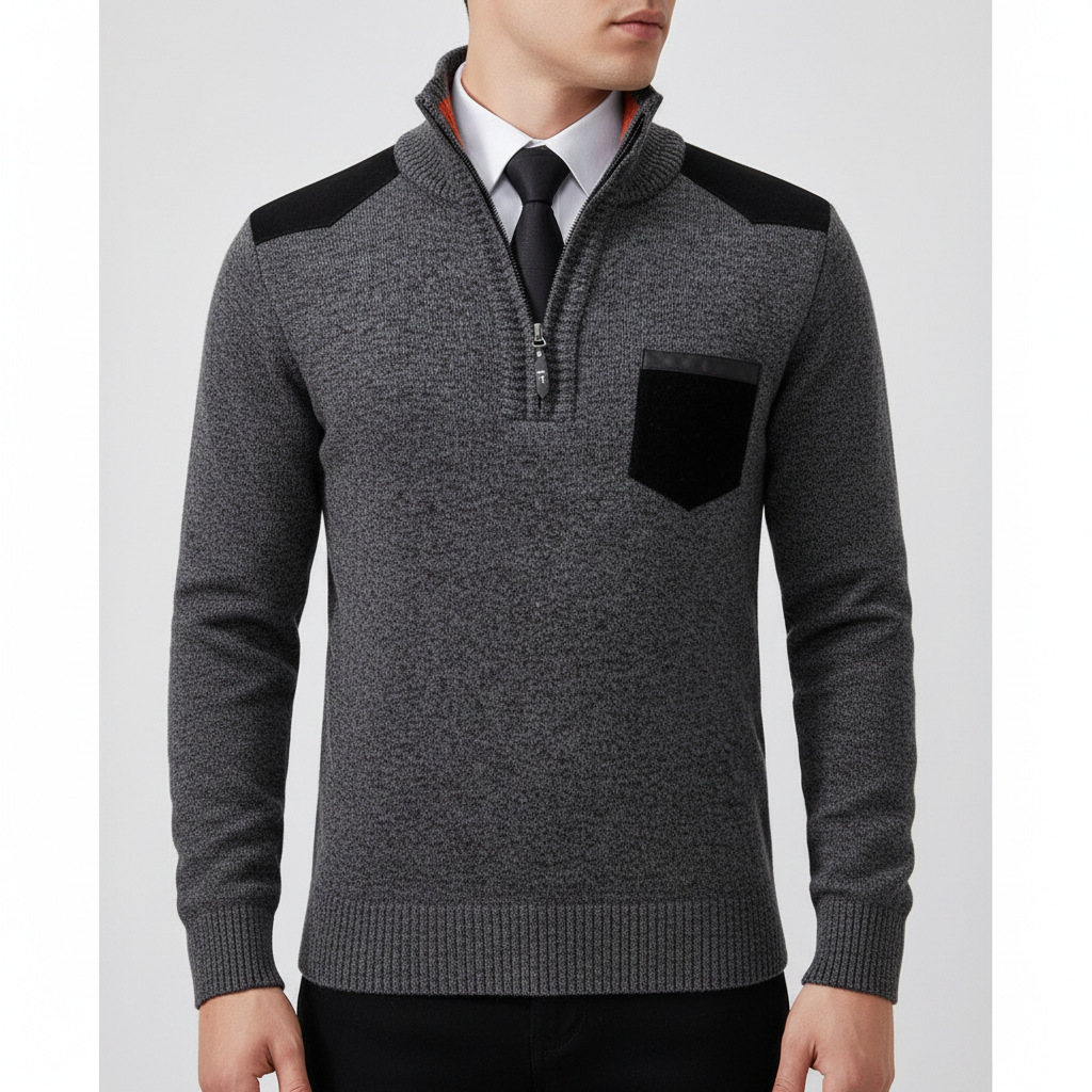 Men's Soft Knit Chest Pocket Quarter-Zip Jumper