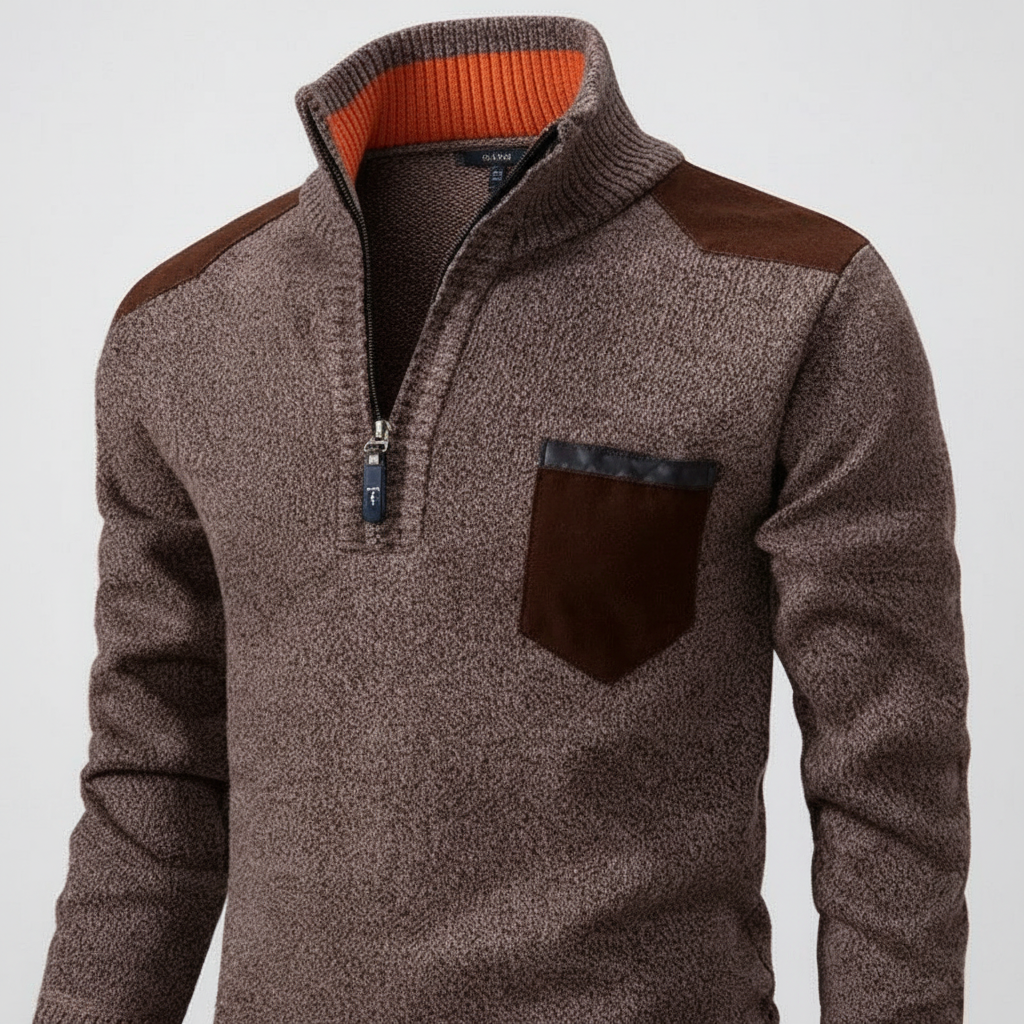 Men's Soft Knit Chest Pocket Quarter-Zip Jumper