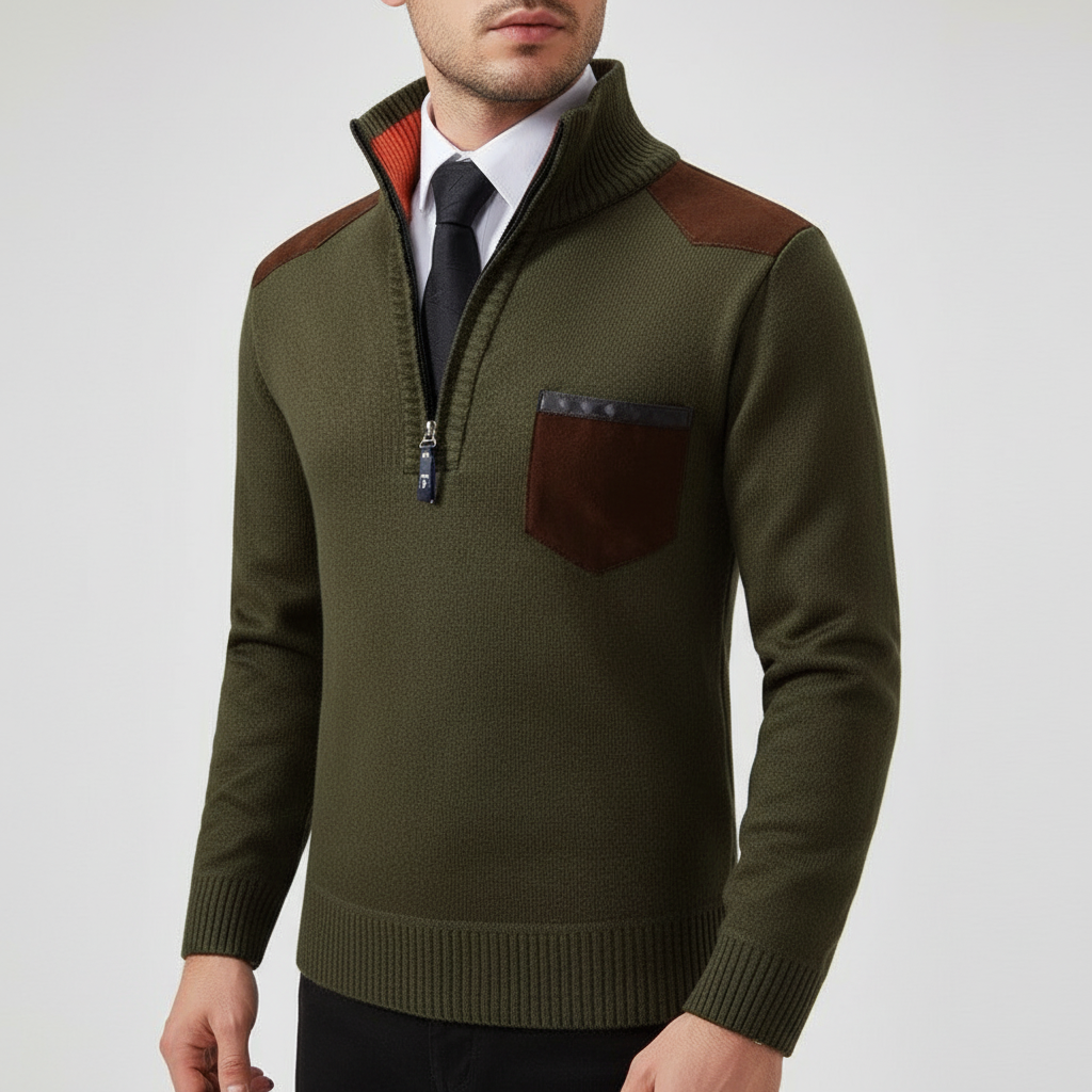 Men's Soft Knit Chest Pocket Quarter-Zip Jumper