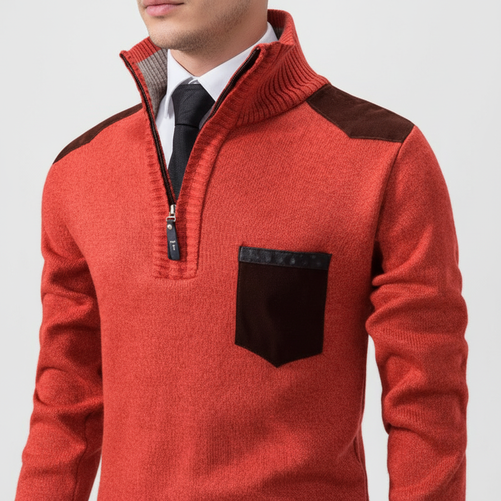 Men's Soft Knit Chest Pocket Quarter-Zip Jumper