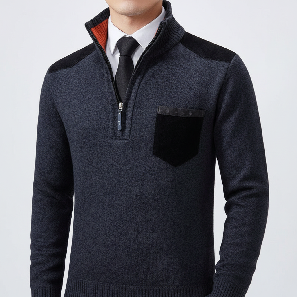 Men's Soft Knit Chest Pocket Quarter-Zip Jumper