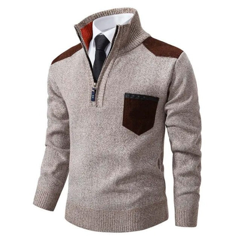 Men's Soft Knit Chest Pocket Quarter-Zip Jumper