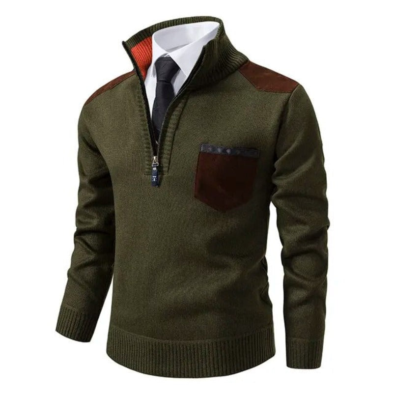 Men's Soft Knit Chest Pocket Quarter-Zip Jumper