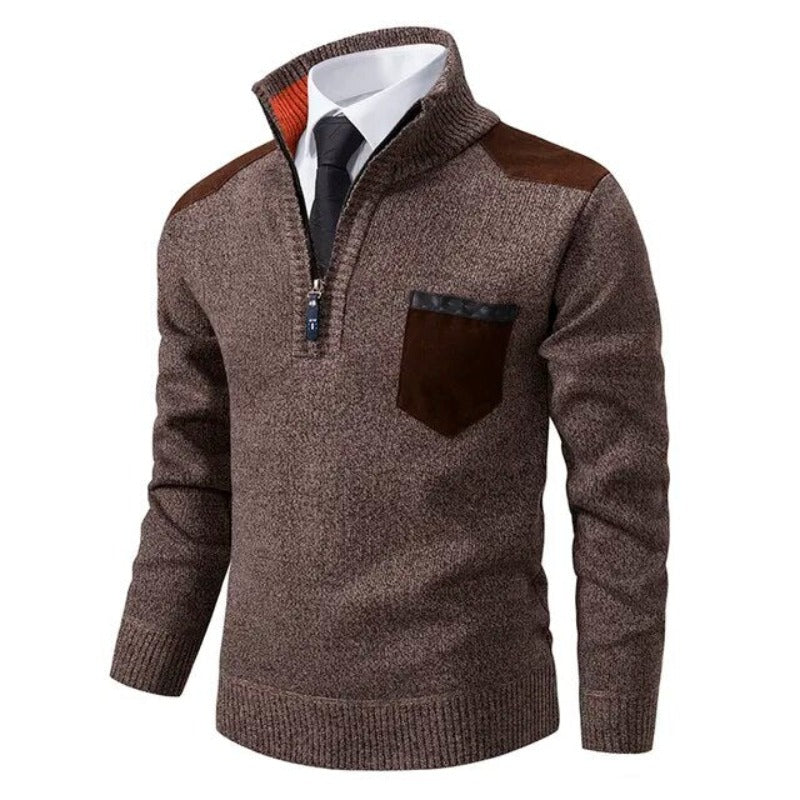 Men's Soft Knit Chest Pocket Quarter-Zip Jumper