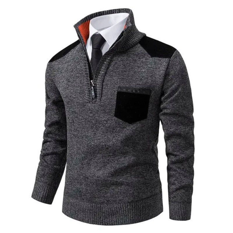 Men's Soft Knit Chest Pocket Quarter-Zip Jumper